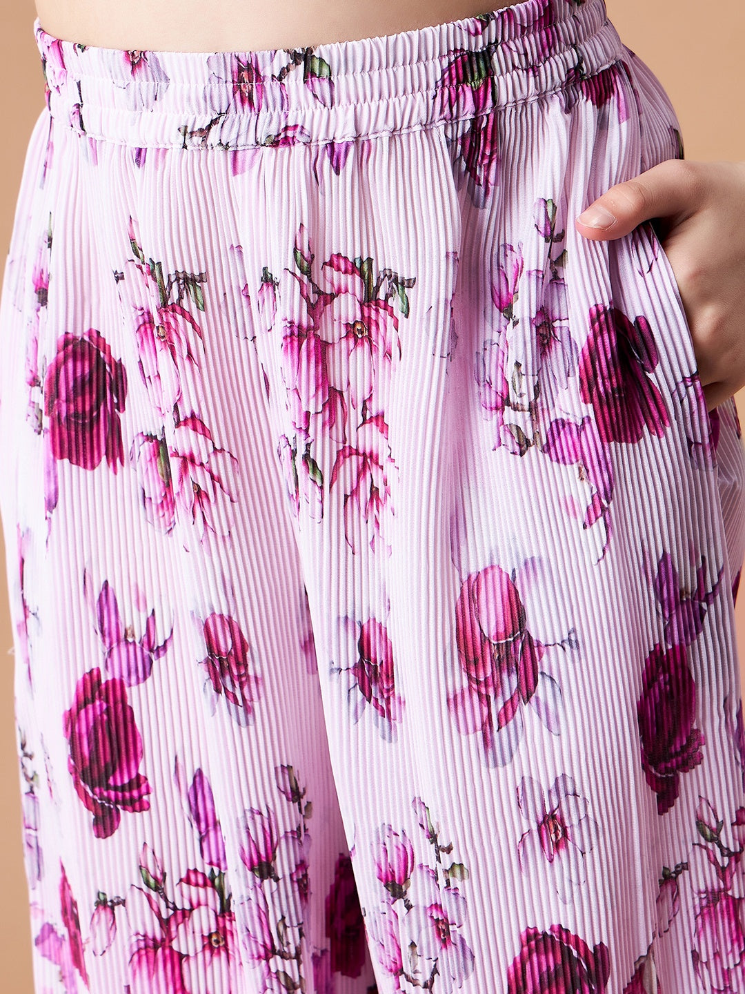 Girls Pink Floral Printed Top with Trousers