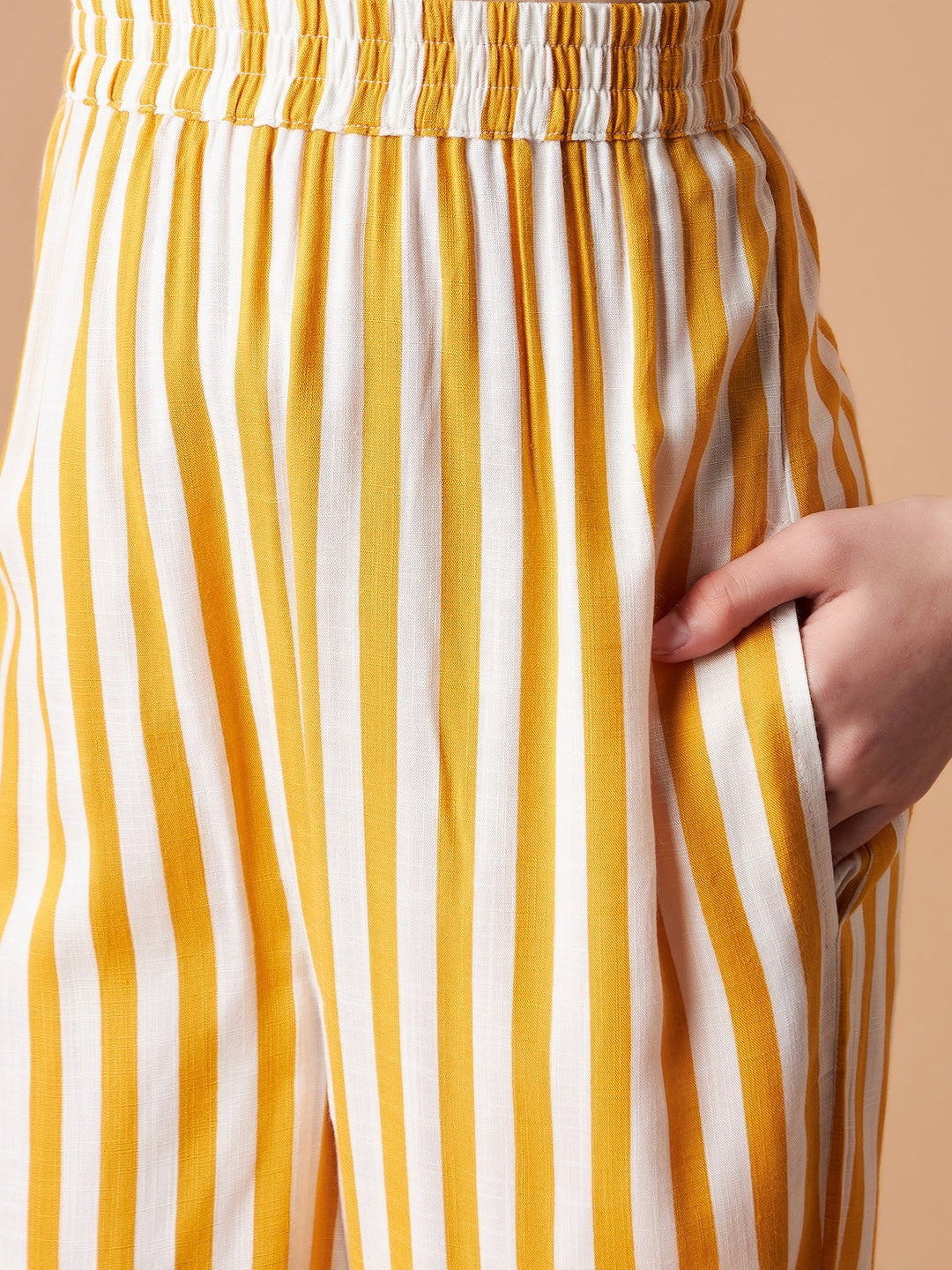 Girls Yellow Striped Shorts Night Suit Sets