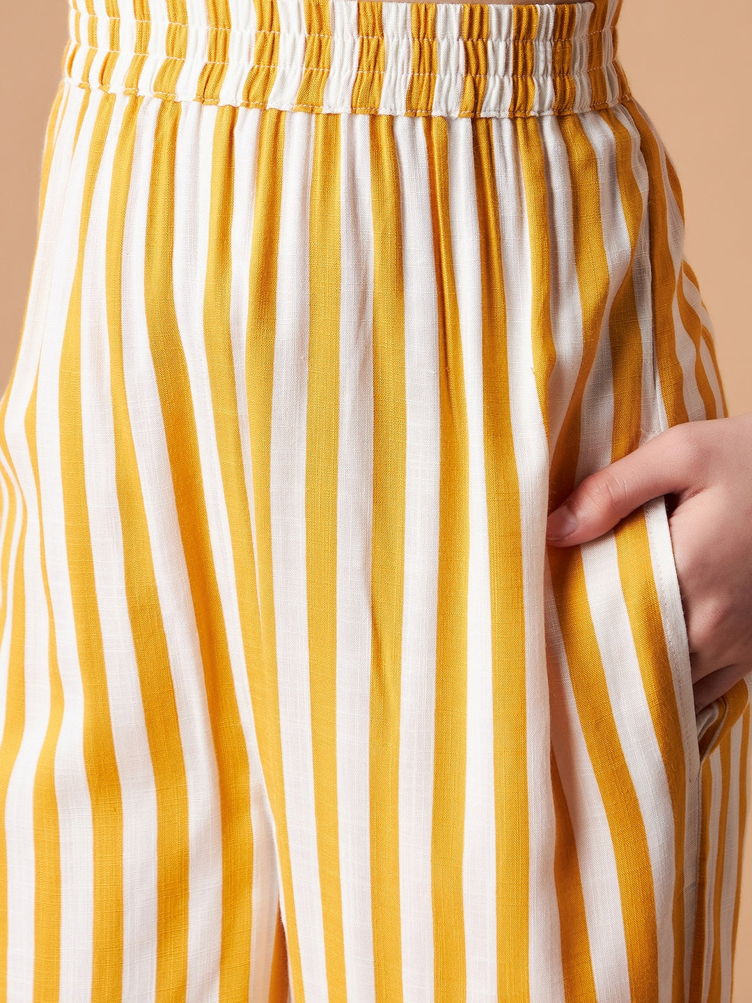 Girls Yellow Striped Cotton Night Suit Set