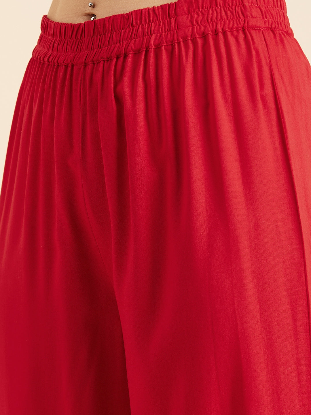 Red & White Ethnic Motifs Embroidered Thread Work Kurta With Trousers & Dupatta