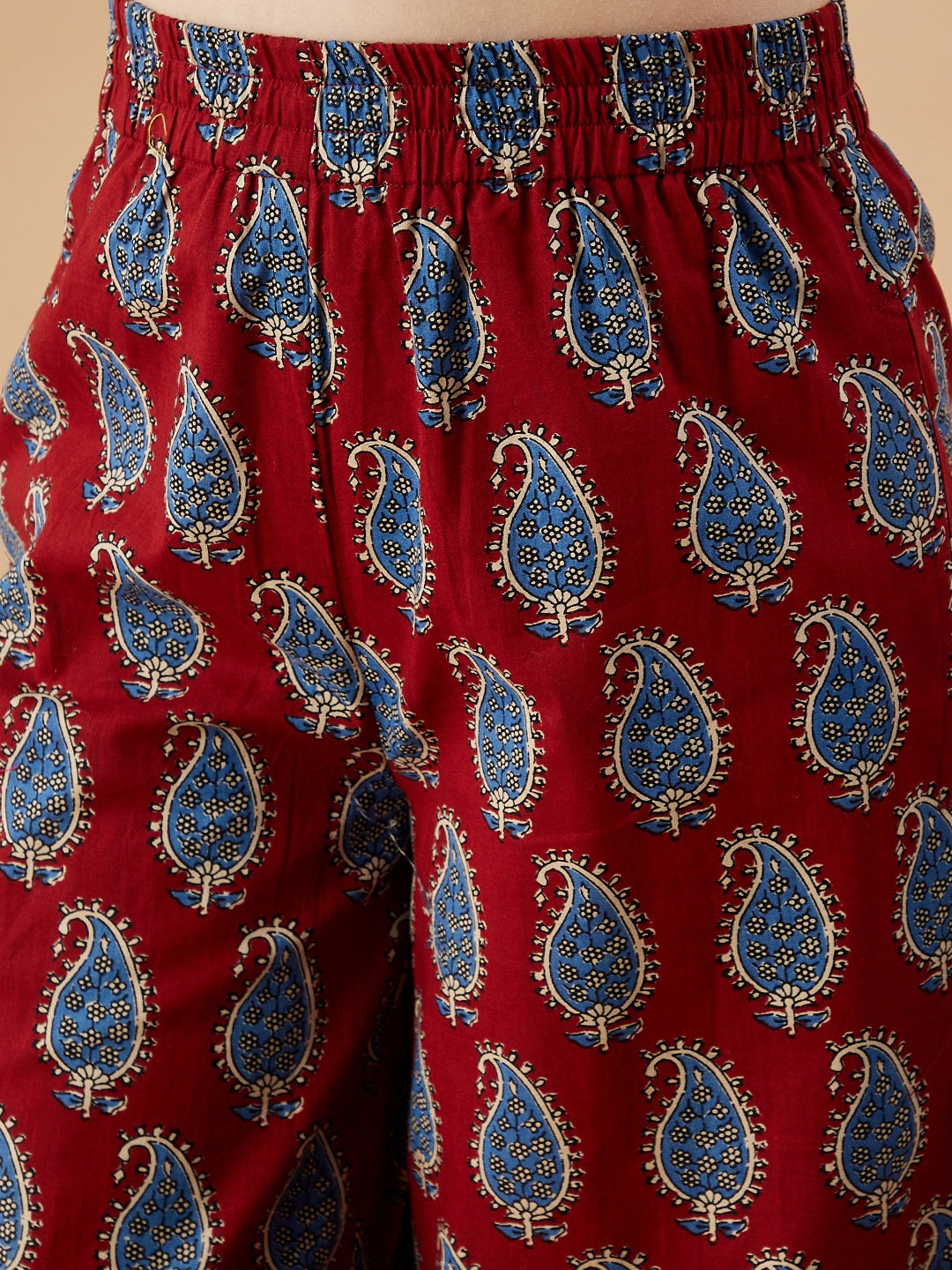 Girls Paisley Printed Pleated Kurta with Trousers