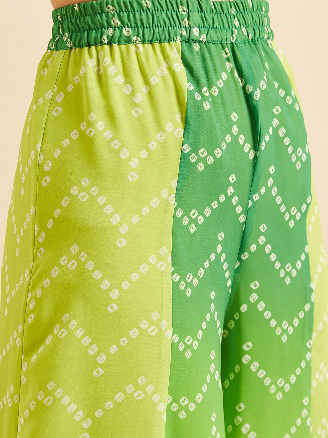 PANIT Green Bandhani Printed Zardozi Kurta with Sharara & With Dupatta