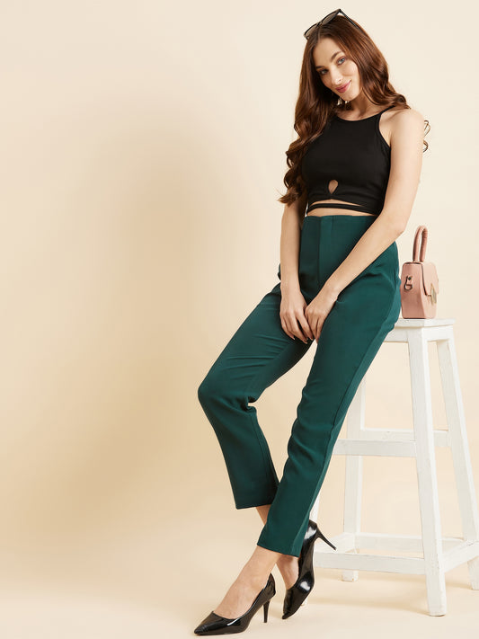 Green Smart Straight Fit High-Rise Trousers