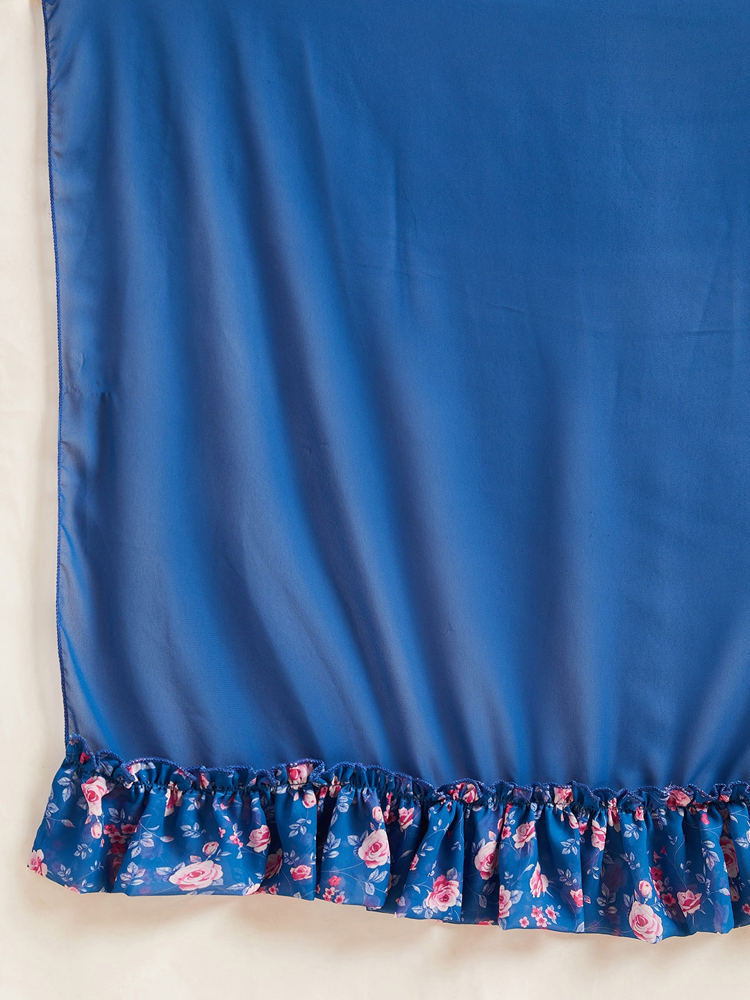 Blue & Pink Floral Printed Gotta Patti Kurta with Sharara & Dupatta