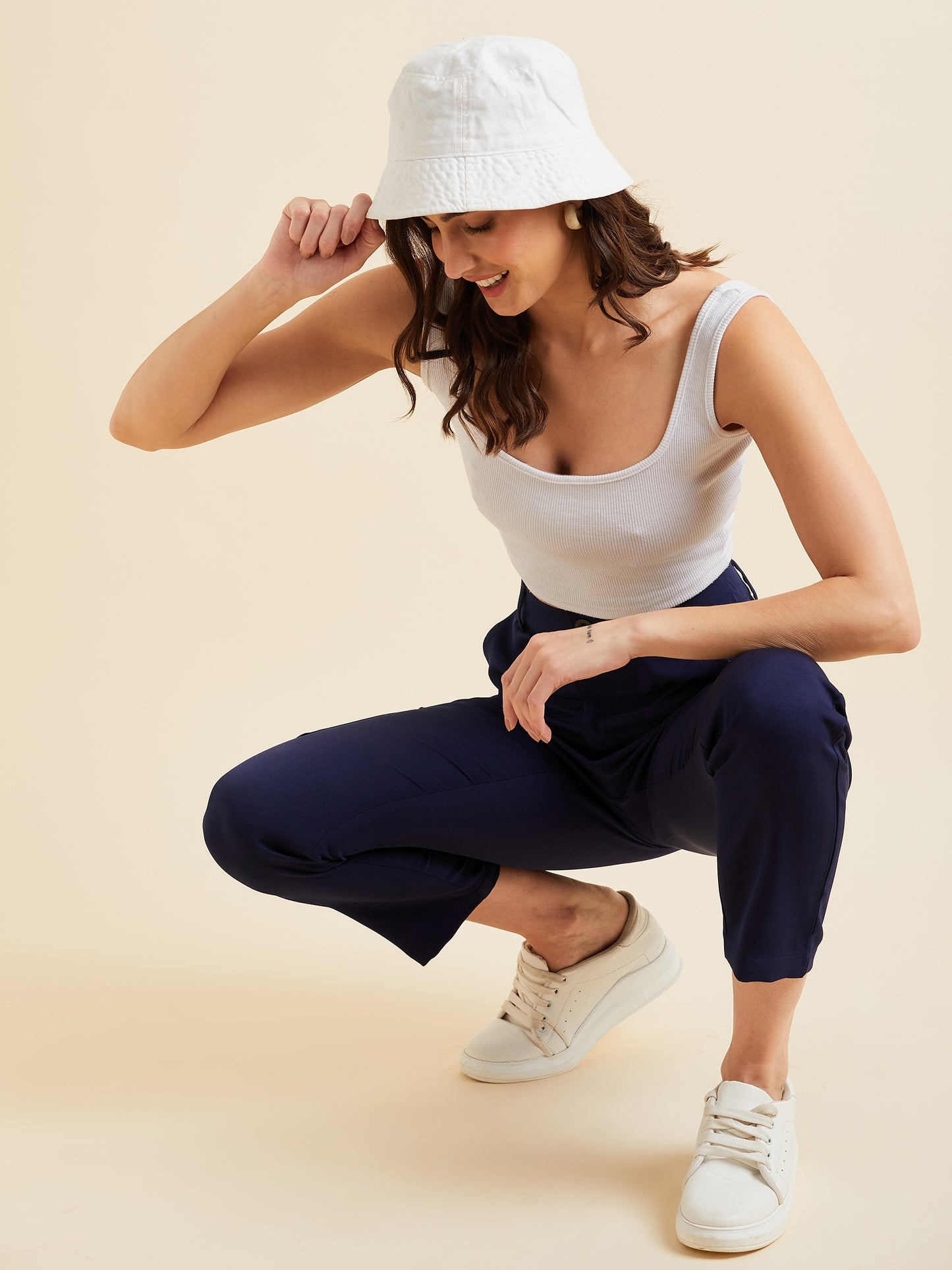 Navy Blue Smart Slim Fit Wrinkle Free Cigarette Trousers