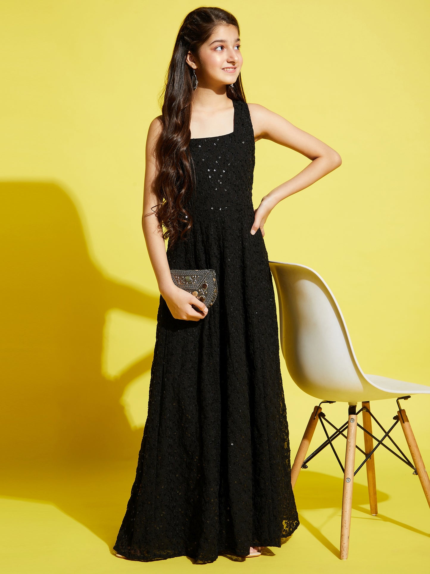 Black Floral Embroidered Ethnic Maxi Dress