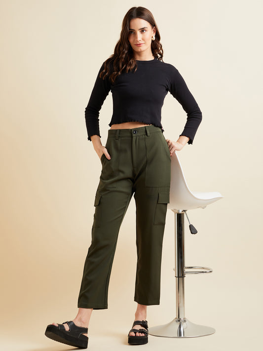 Olive Smart Slim Fit Wrinkle Free Cigarette Trousers