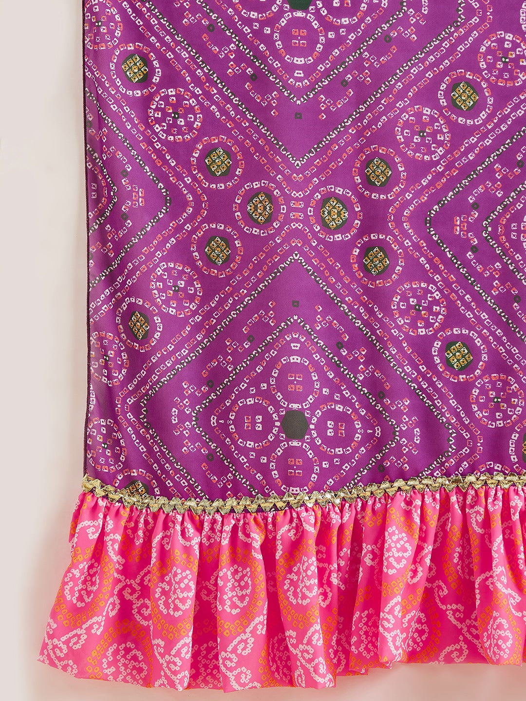 Bandhani Printed Angrakha Gotta Patti Kurta With Trousers Dupatta