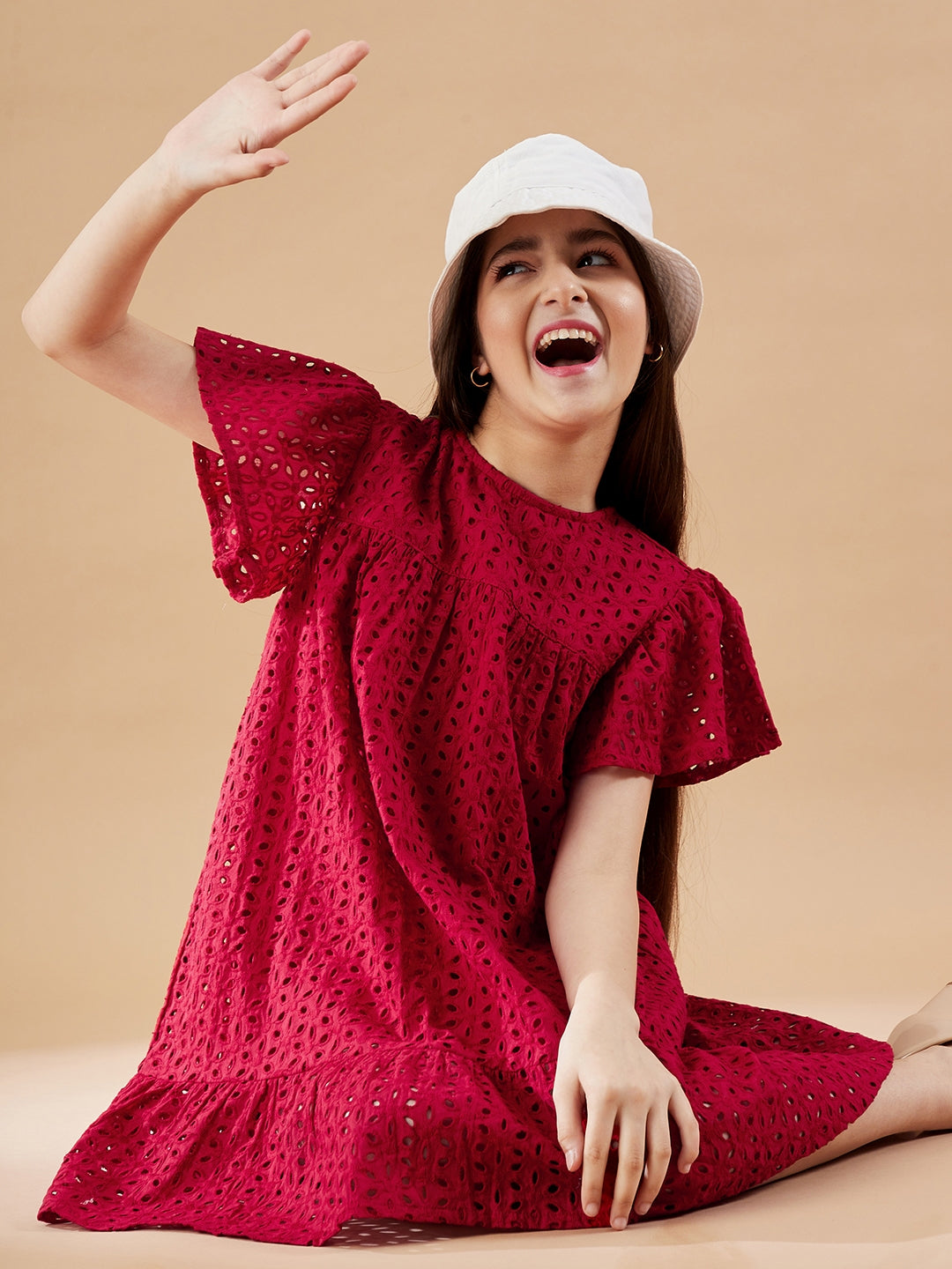 Girls Round Neck Empire Dress