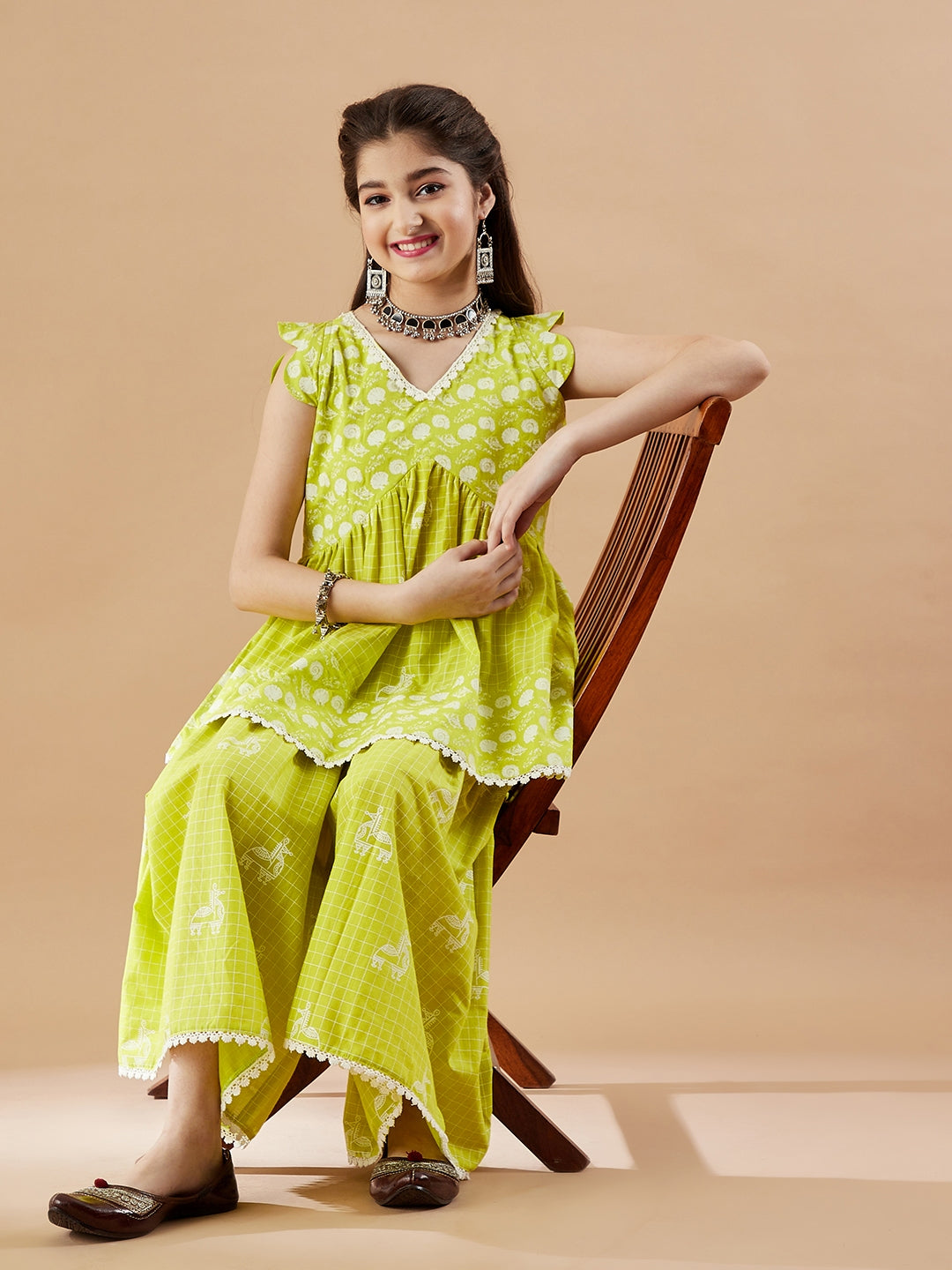Ethnic Motifs Printed Panelled Kurta with Sharara