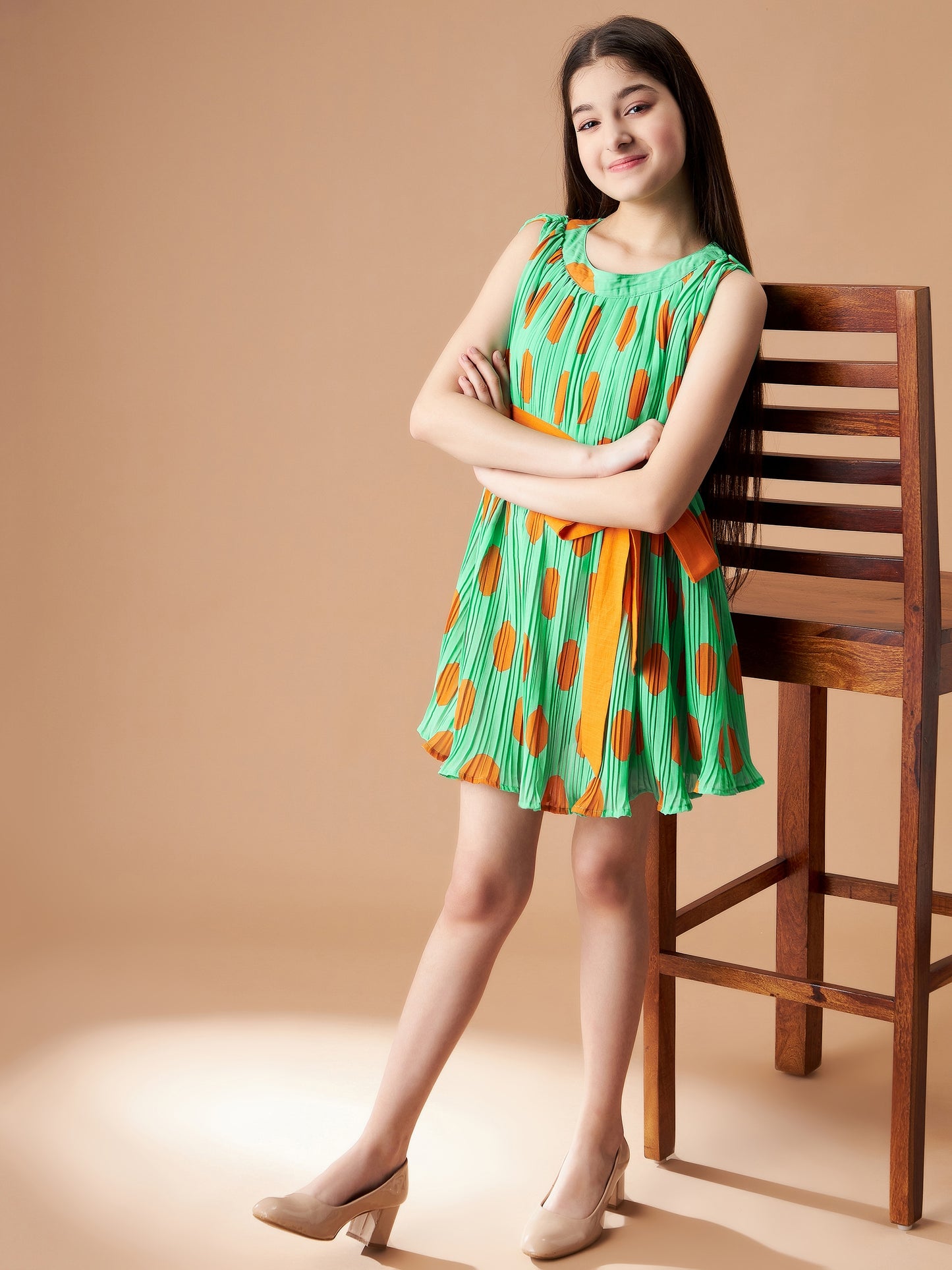 Pleated Georgette Fit Flare Dress