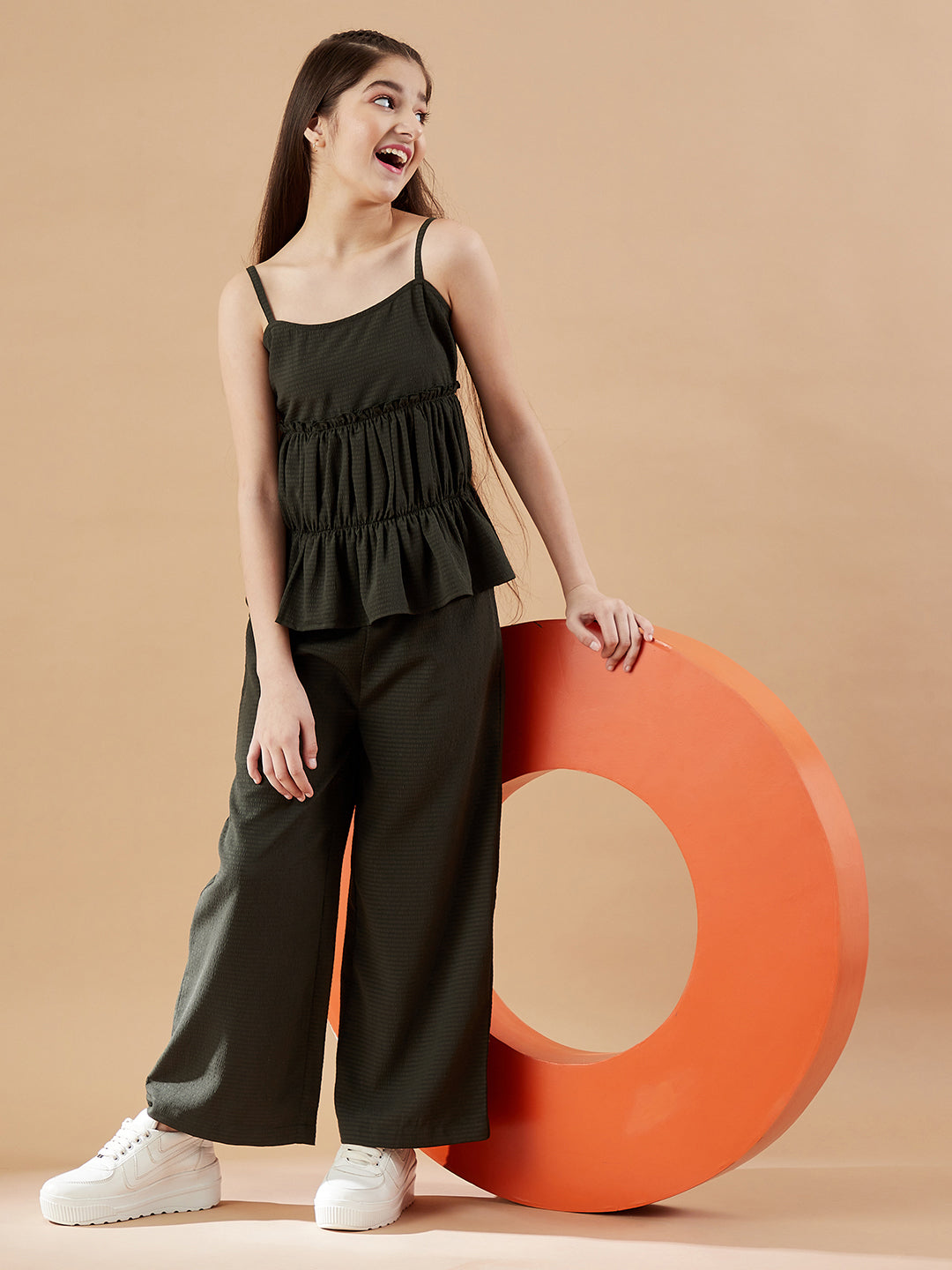 Girls Olive Top with Trousers Set