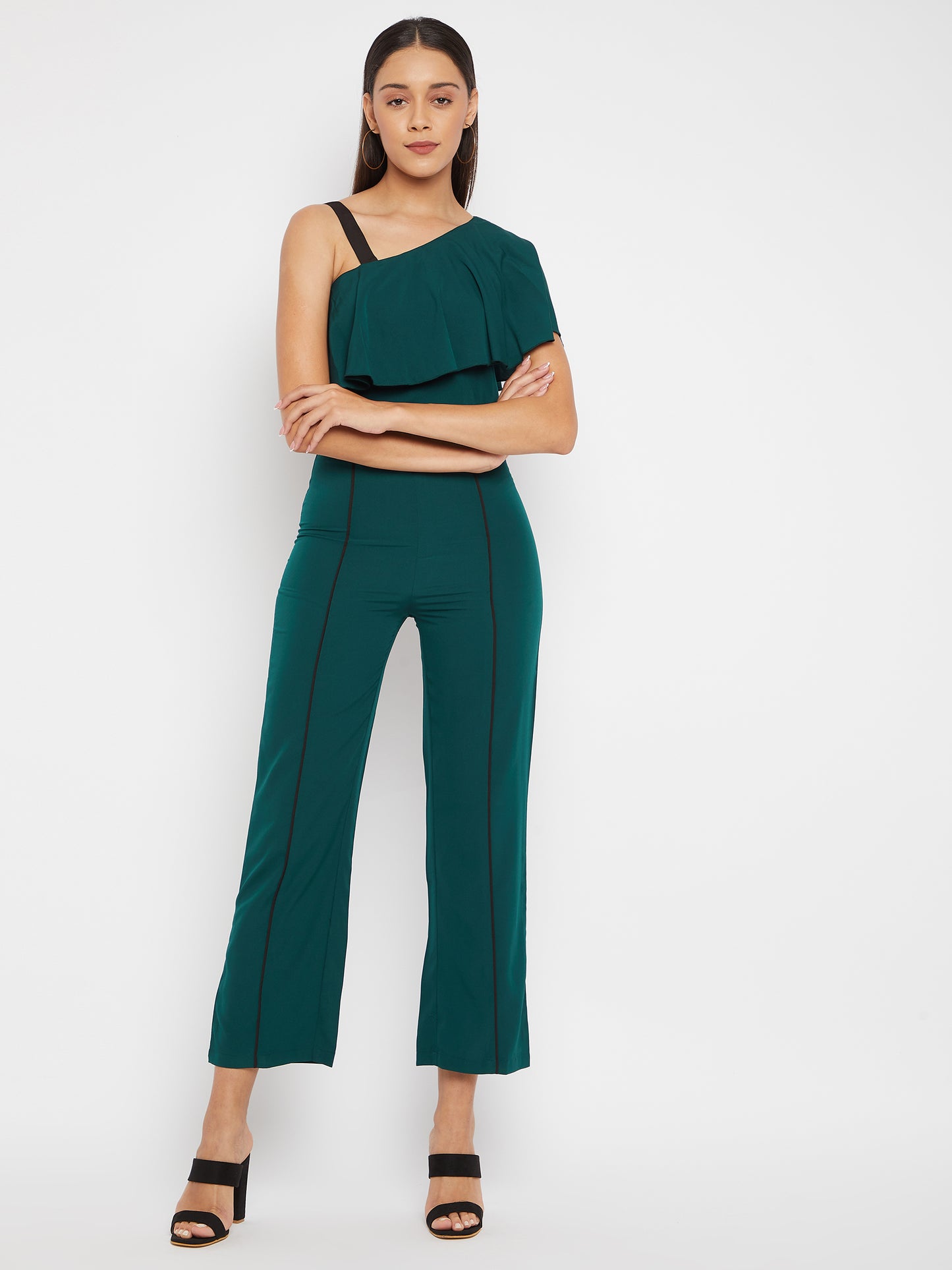 Green Basic Jumpsuit with Ruffles