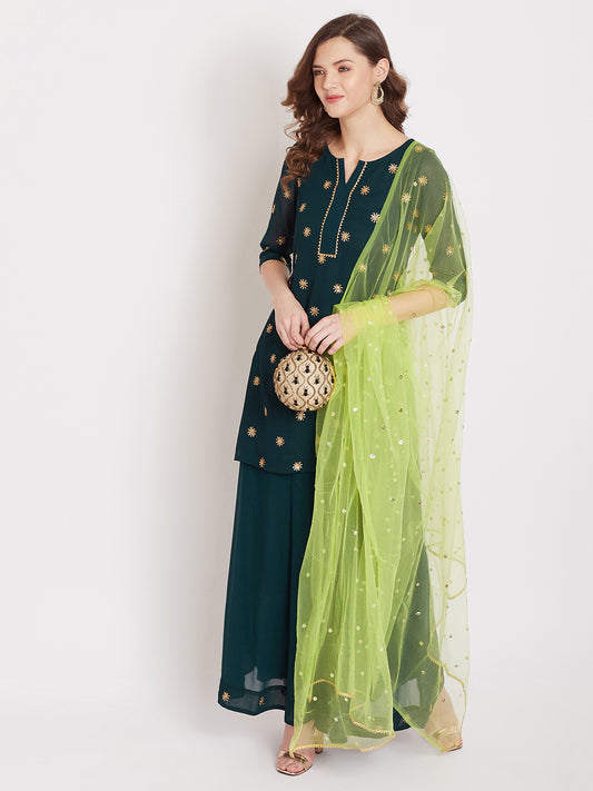 Dark green sun delicately embroidered sharara set