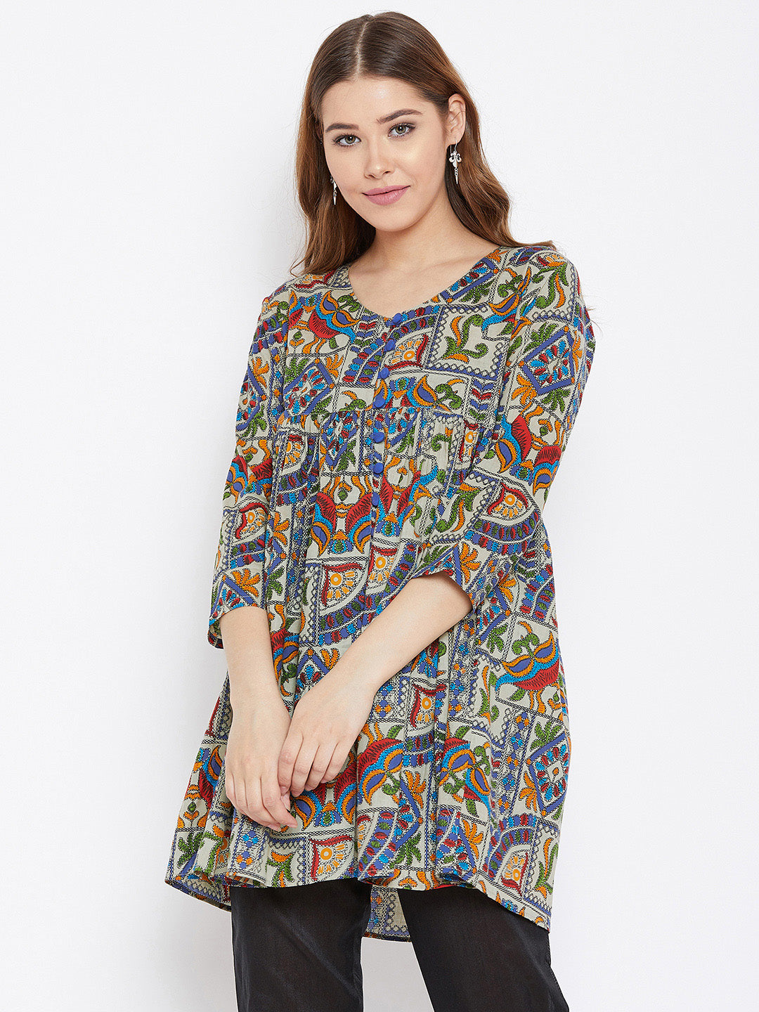 Women Multicoloured Printed Pure Cotton Anarkali Pure Cotton Kurti