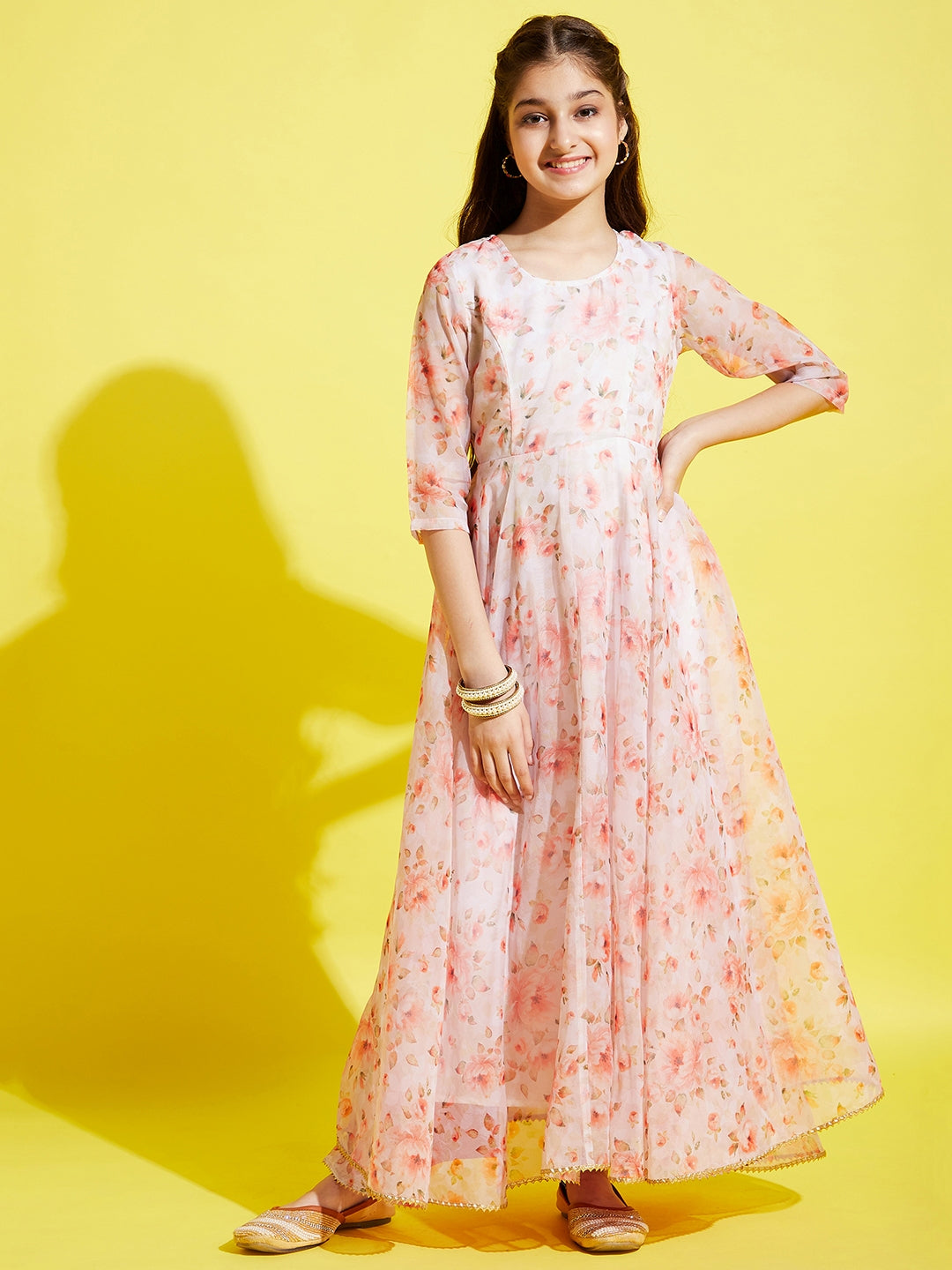 Peach-Coloured Floral Maxi Maxi Dress