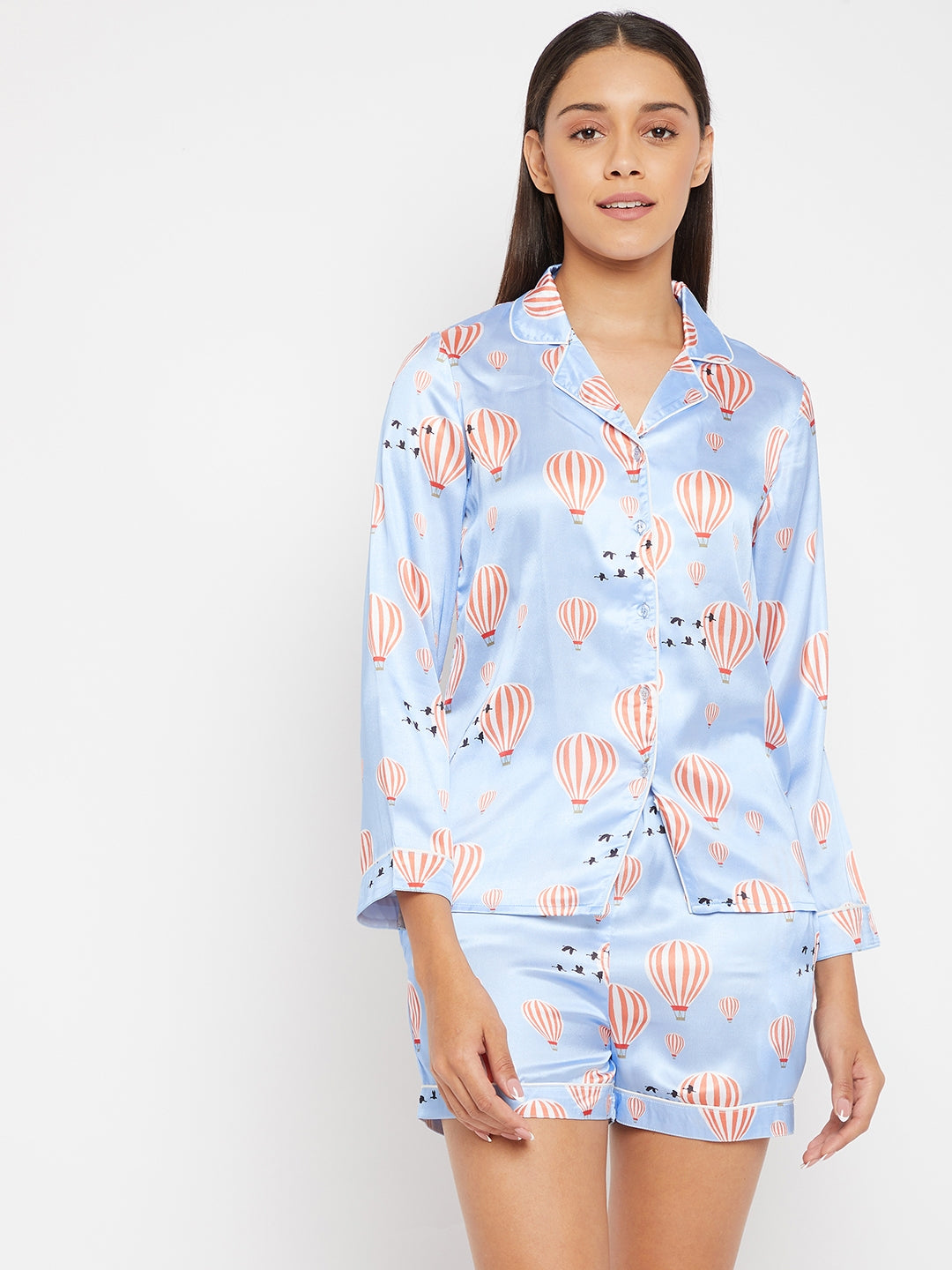 Women Blue & Red Printed Night suit