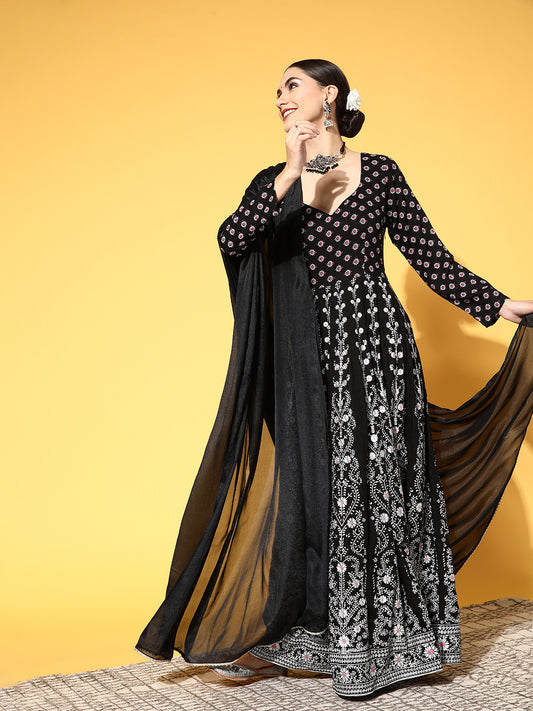 PANIT Black Ethnic Motifs Swirling Volume Dress