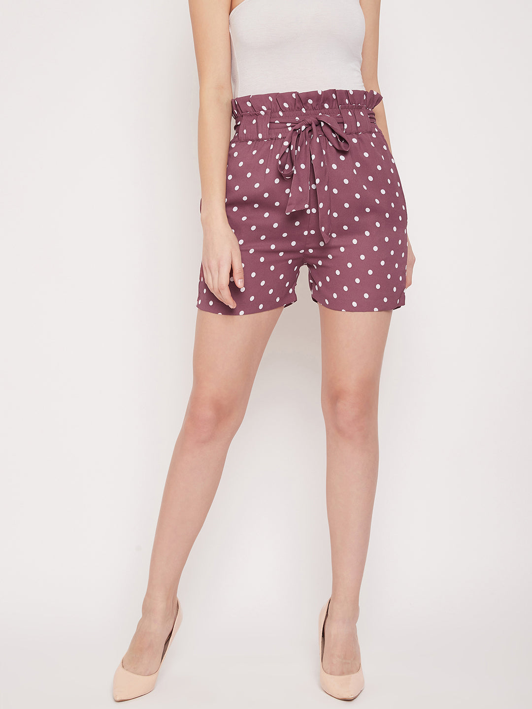 Women Mauve Printed Loose Fit Regular Shorts