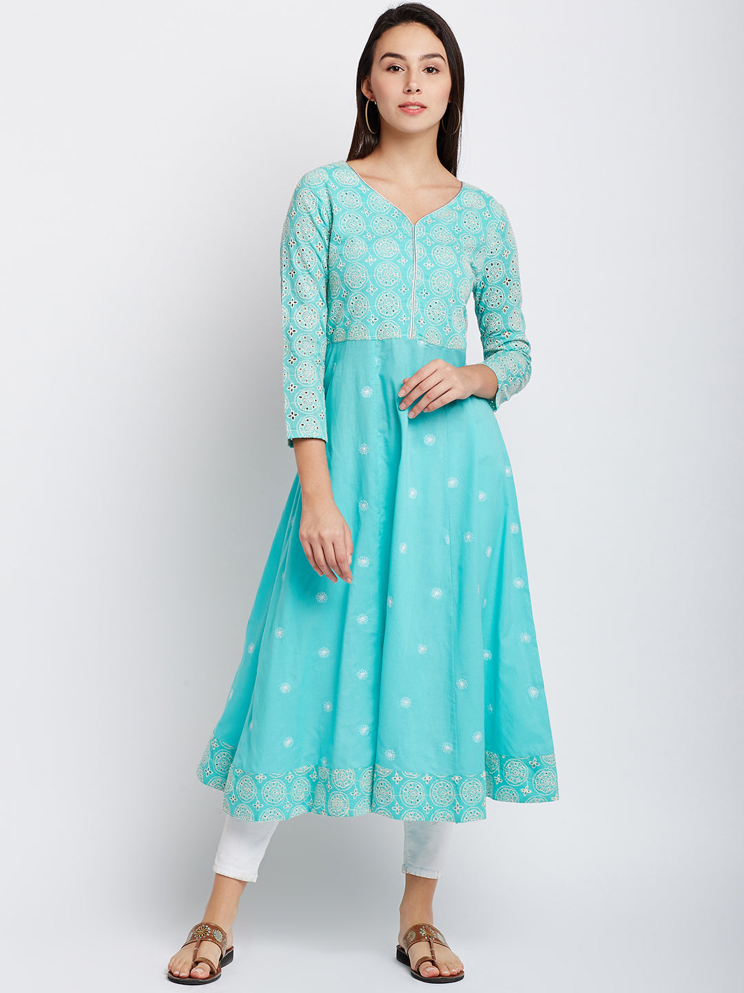 Green Color Embrodried Chikankari Kurta