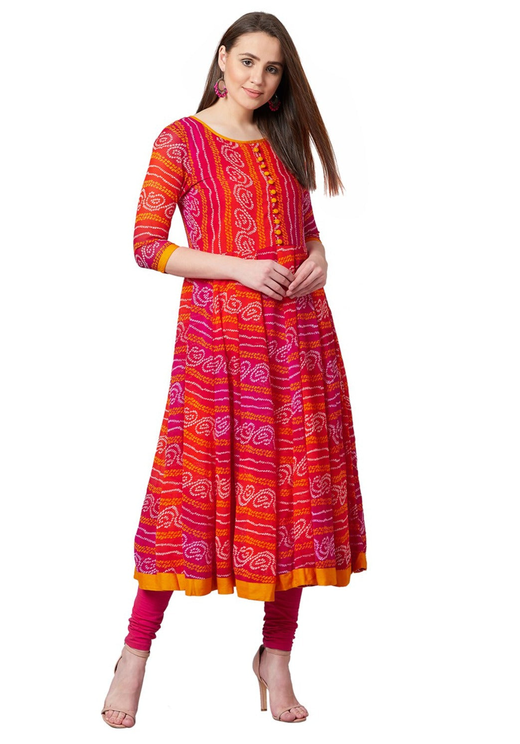 Women Red & Orange Printed Anarkali Kurta
