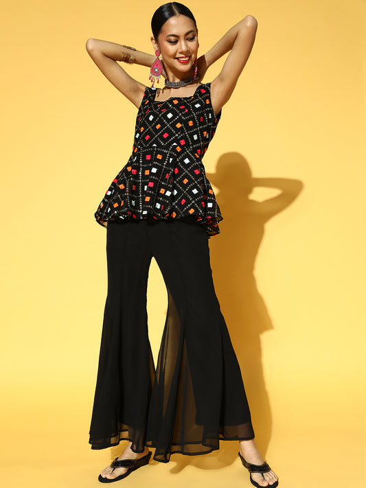 Women Black Embroidered Kurti with Palazzo