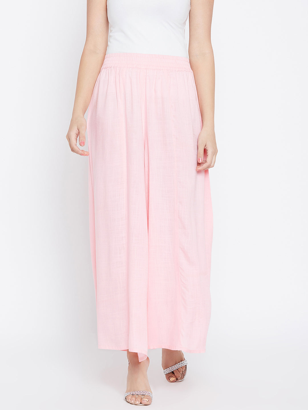 Women Pink Relaxed Flared Solid Parallel Trousers
