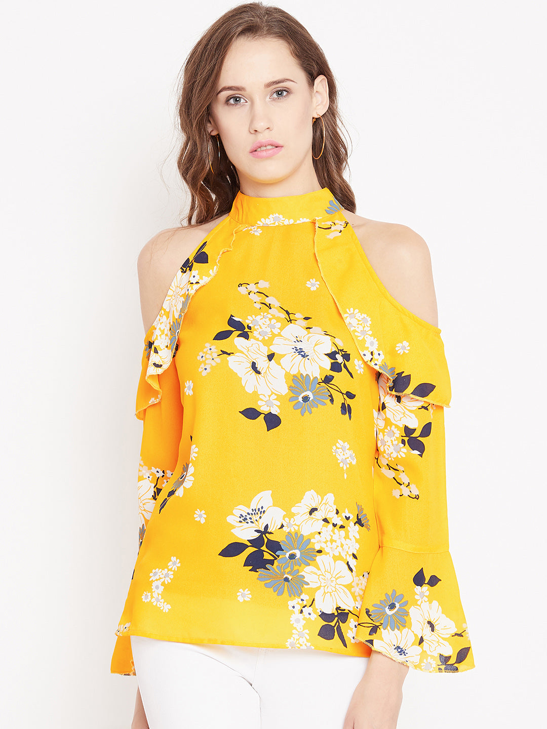 Women's Multicolour Colourblock Off Shoulder Top