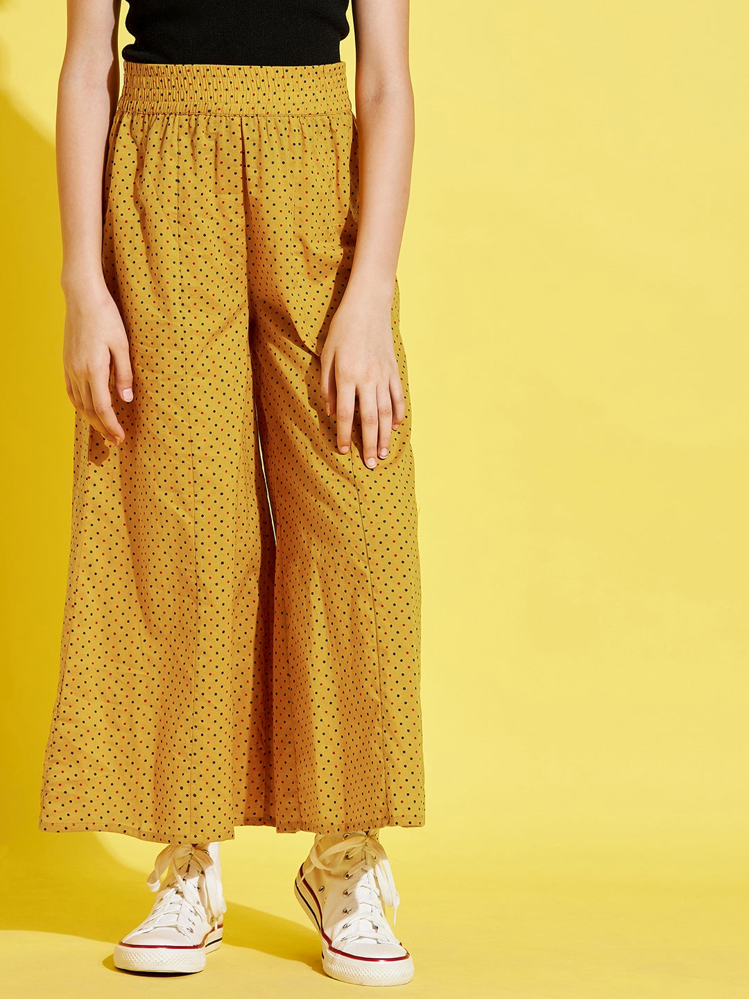 Cherry Jerry Girls Mustard Yellow Printed Relaxed cotton Trousers