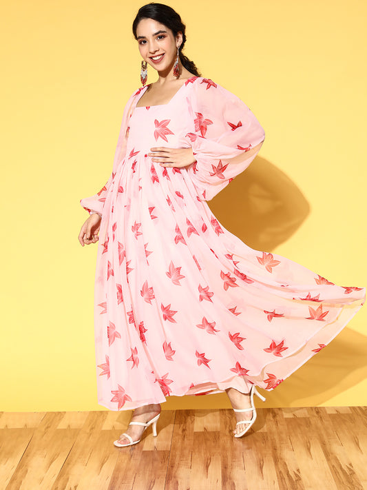 PANIT Women Dress Peach Floral Swirling Volume Dress
