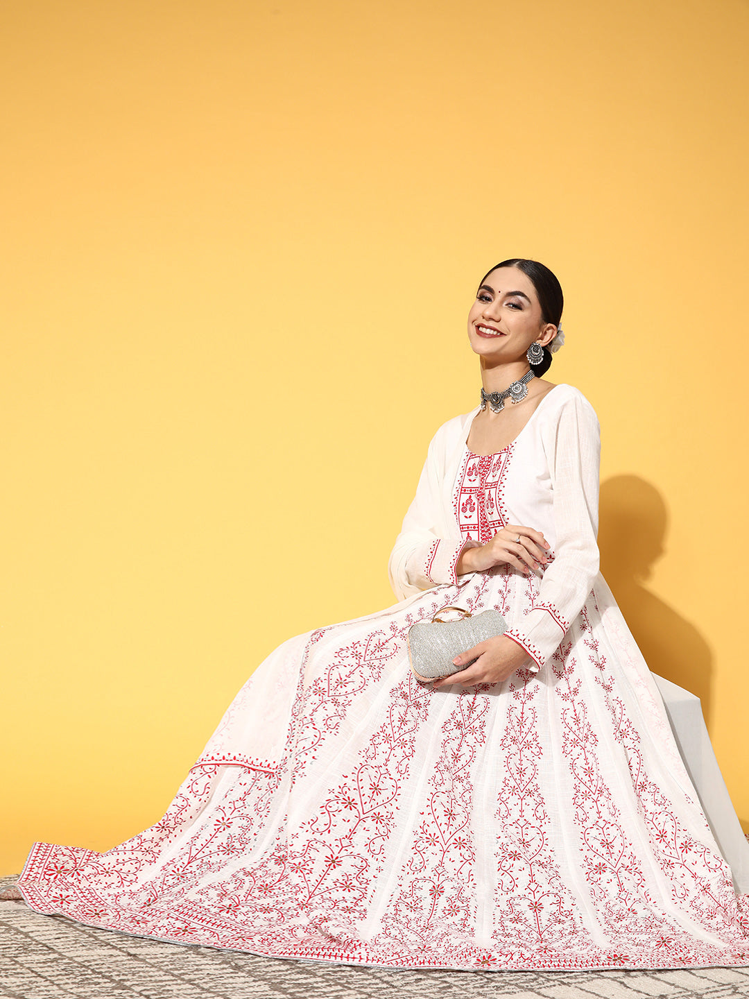 PANIT White Ethnic Motifs Swirling Volume Dress