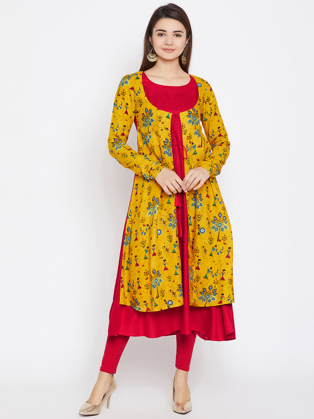 Women Yellow & Red Printed A-Line Kurta