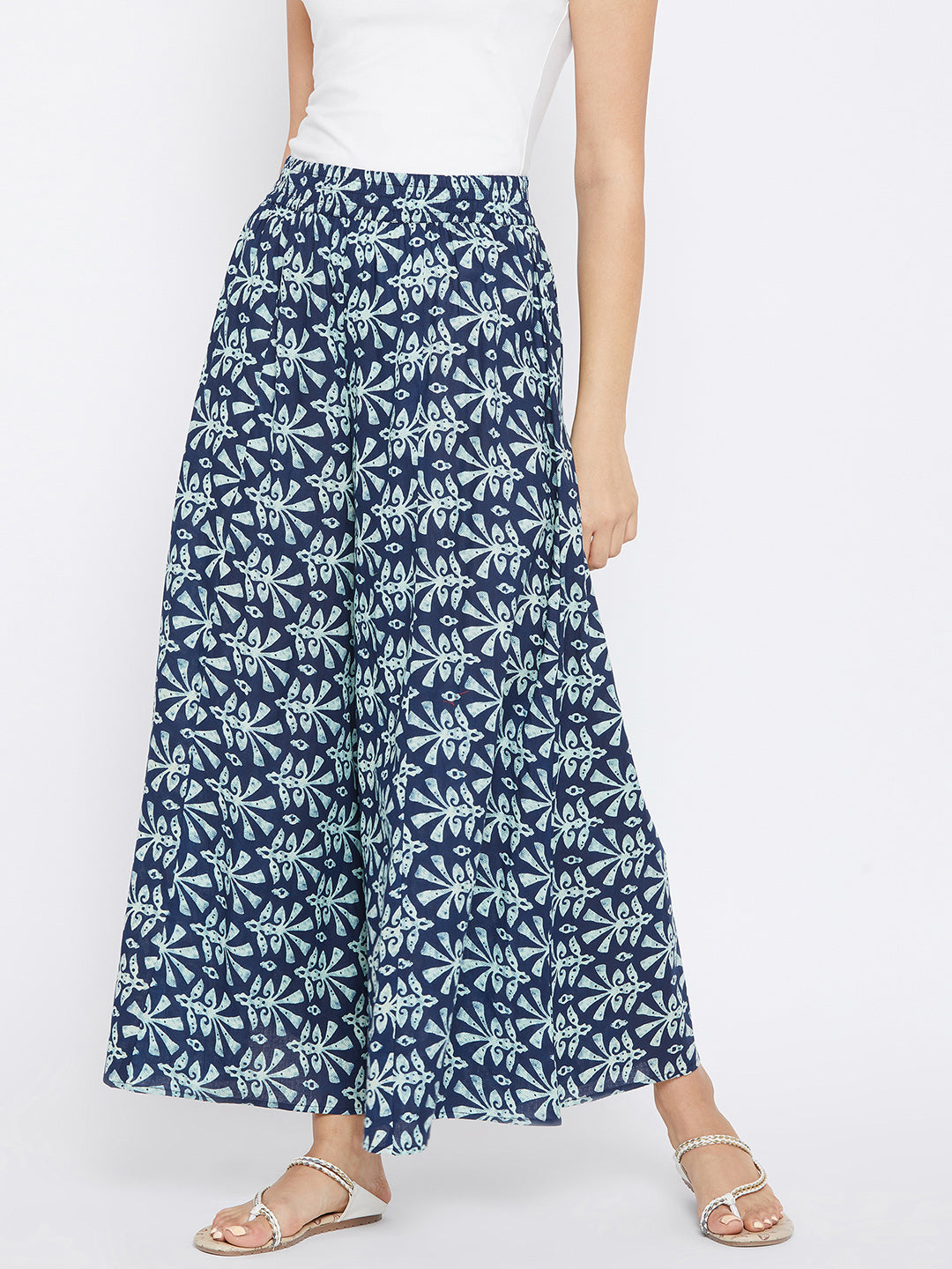 Women Navy Blue Flared Printed Palazzos