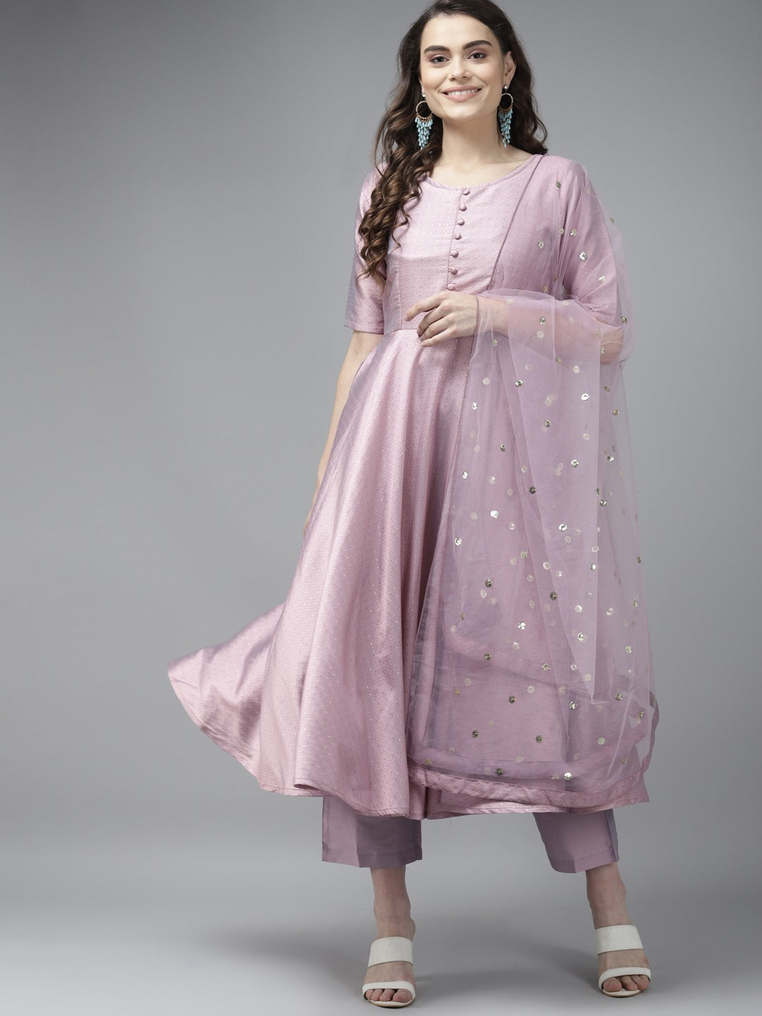 PANIT Women Lavender Ethnic Motifs Embroidered Kurta with Trousers Dupatta