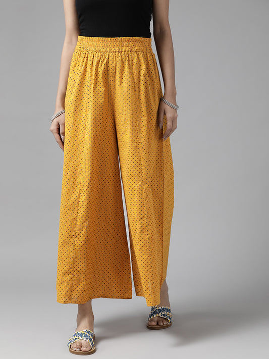 Women Yellow & Red Printed Cotton Palazzos