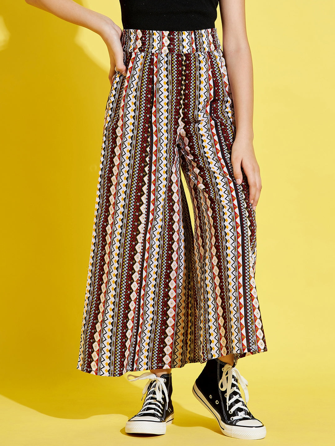 Cherry Jerry Girls Maroon Ethnic Motifs Printed Relaxed Cotton Trousers