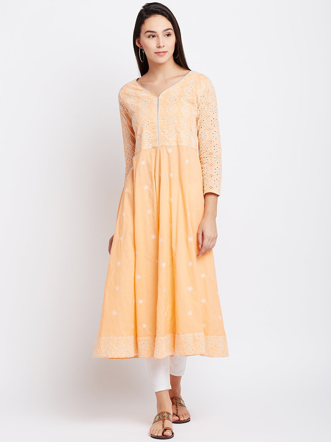 Orange Color Embrodried Chikankari Kurta
