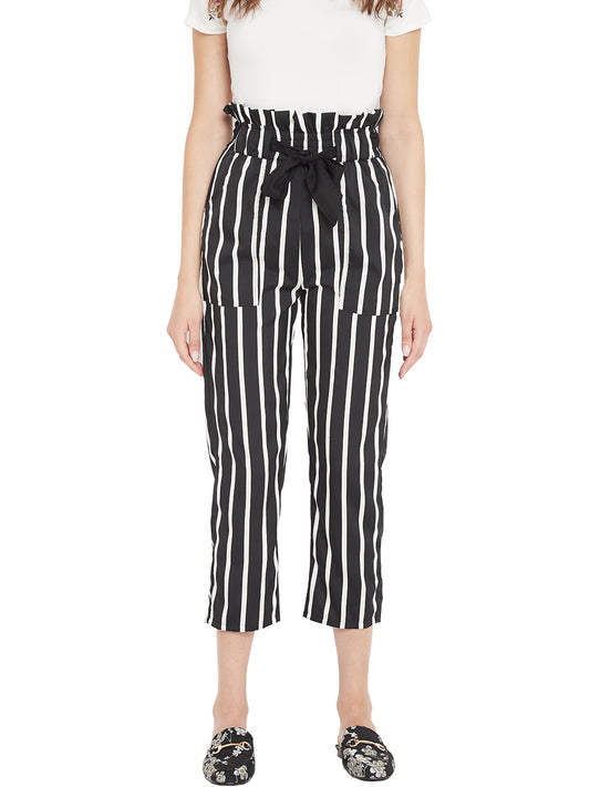 Women's black and white stripes high waist trouser