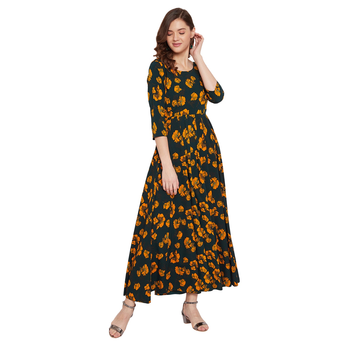 Women Dark Green Printed Maxi Dress