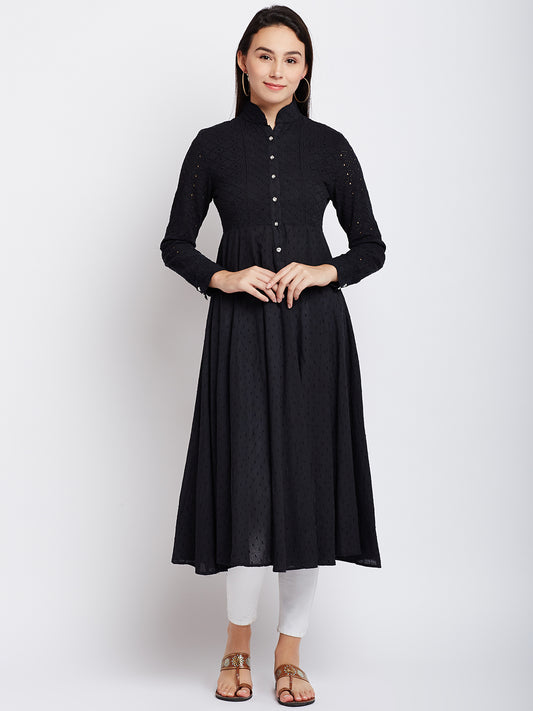 Black Color Chikankari Anarkali Kurta