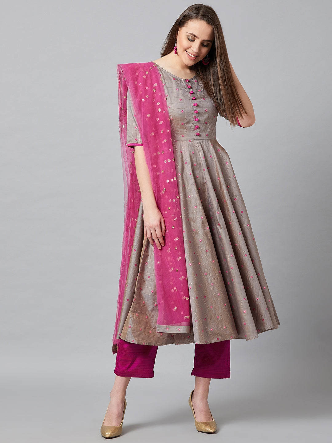 Women Anarkali Kurta And Pants Set