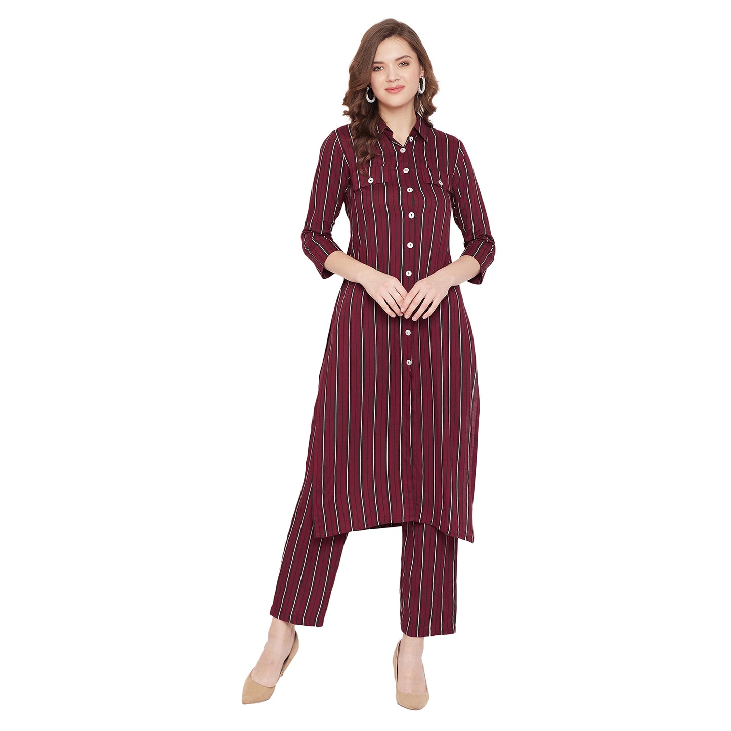 Formal Maroon Stripe kurta set