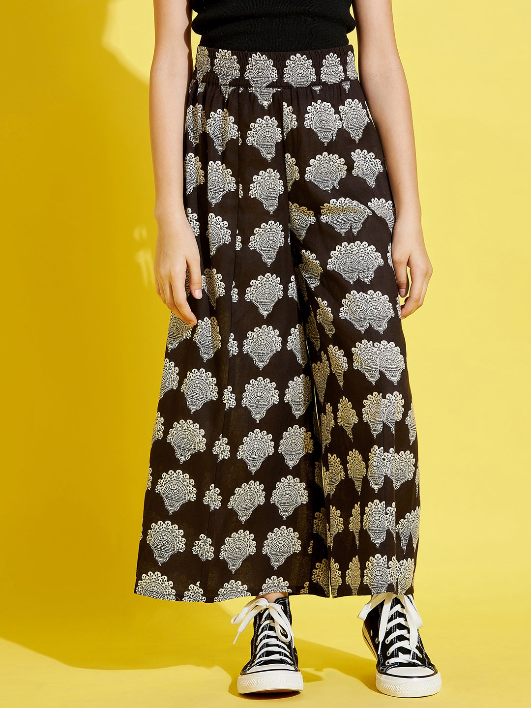 Cherry Jerry Girls Black Ethnic Motifs Printed Relaxed Cotton Trousers