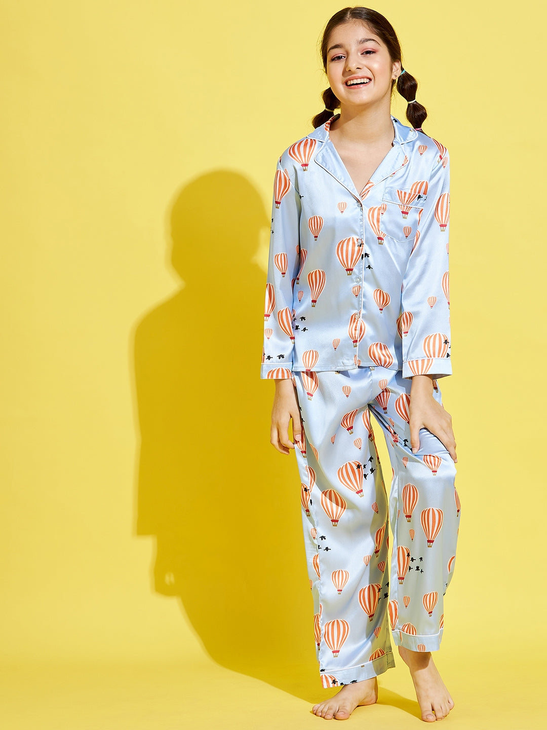 Cherry Jerry Girls Turquoise Blue White Printed Night suit