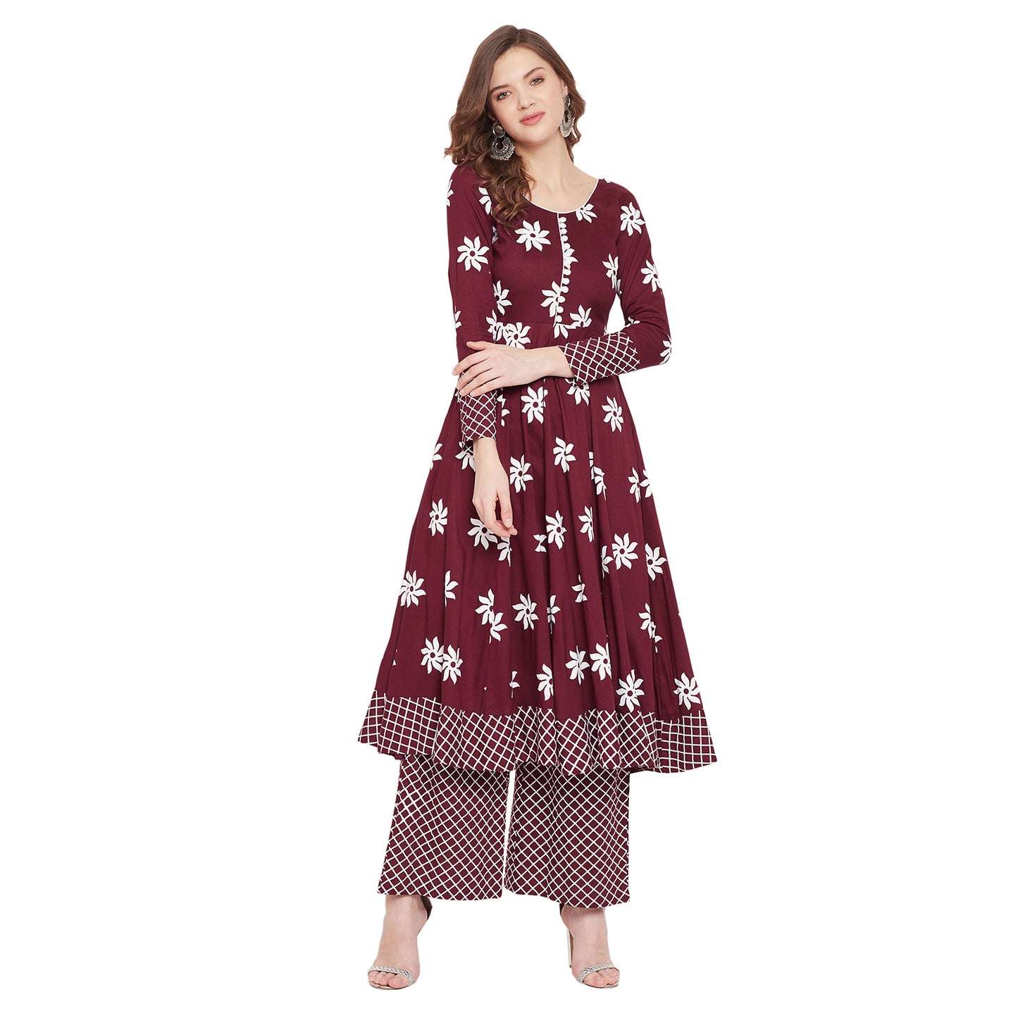 Maroon printed kurta set