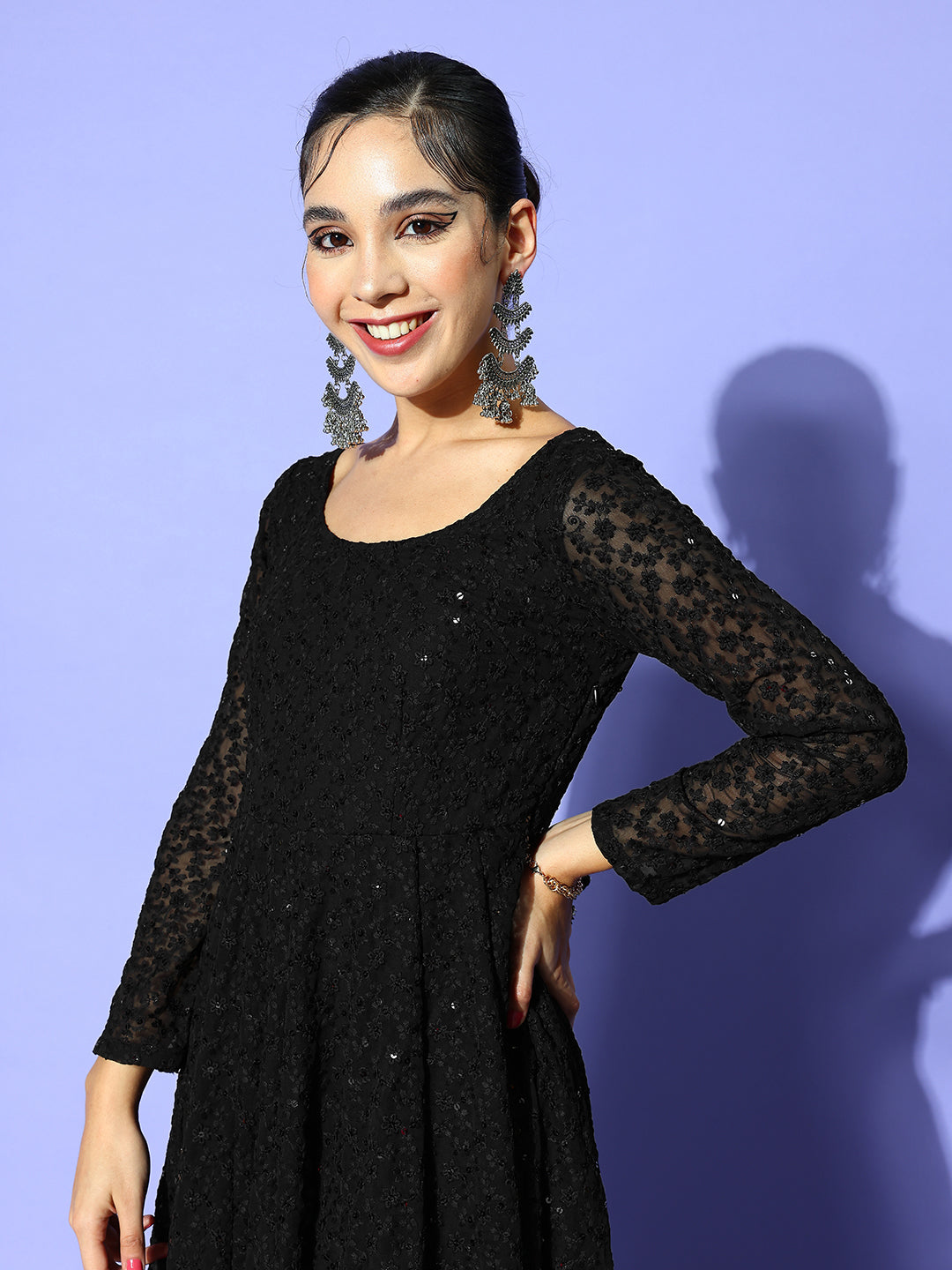 Women Stunning Black Ethnic Motifs Gown