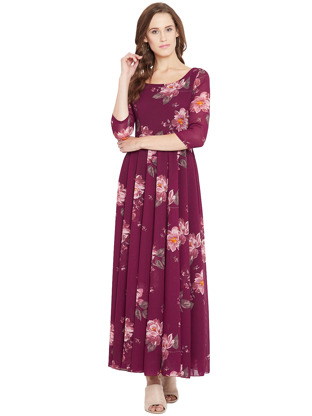 Women's Plum Multi colour Floral print Maxi dress