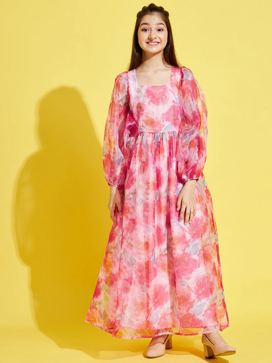 Pink-Coloured Floral Maxi Dress