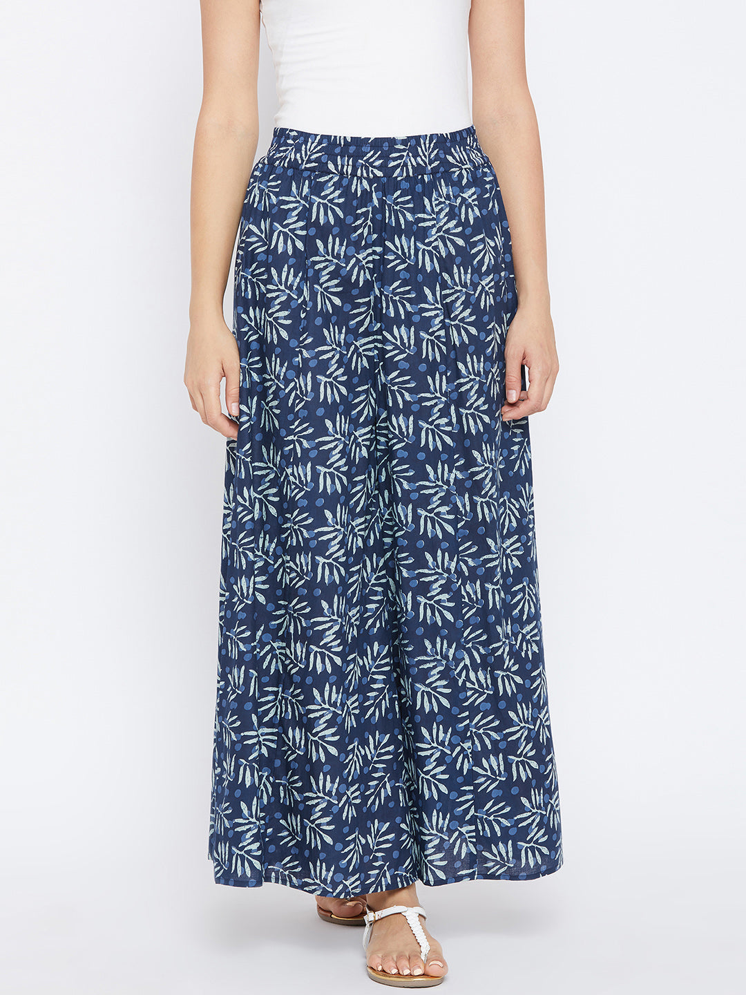 PANIT Women Navy Blue Printed Flared Palazzos
