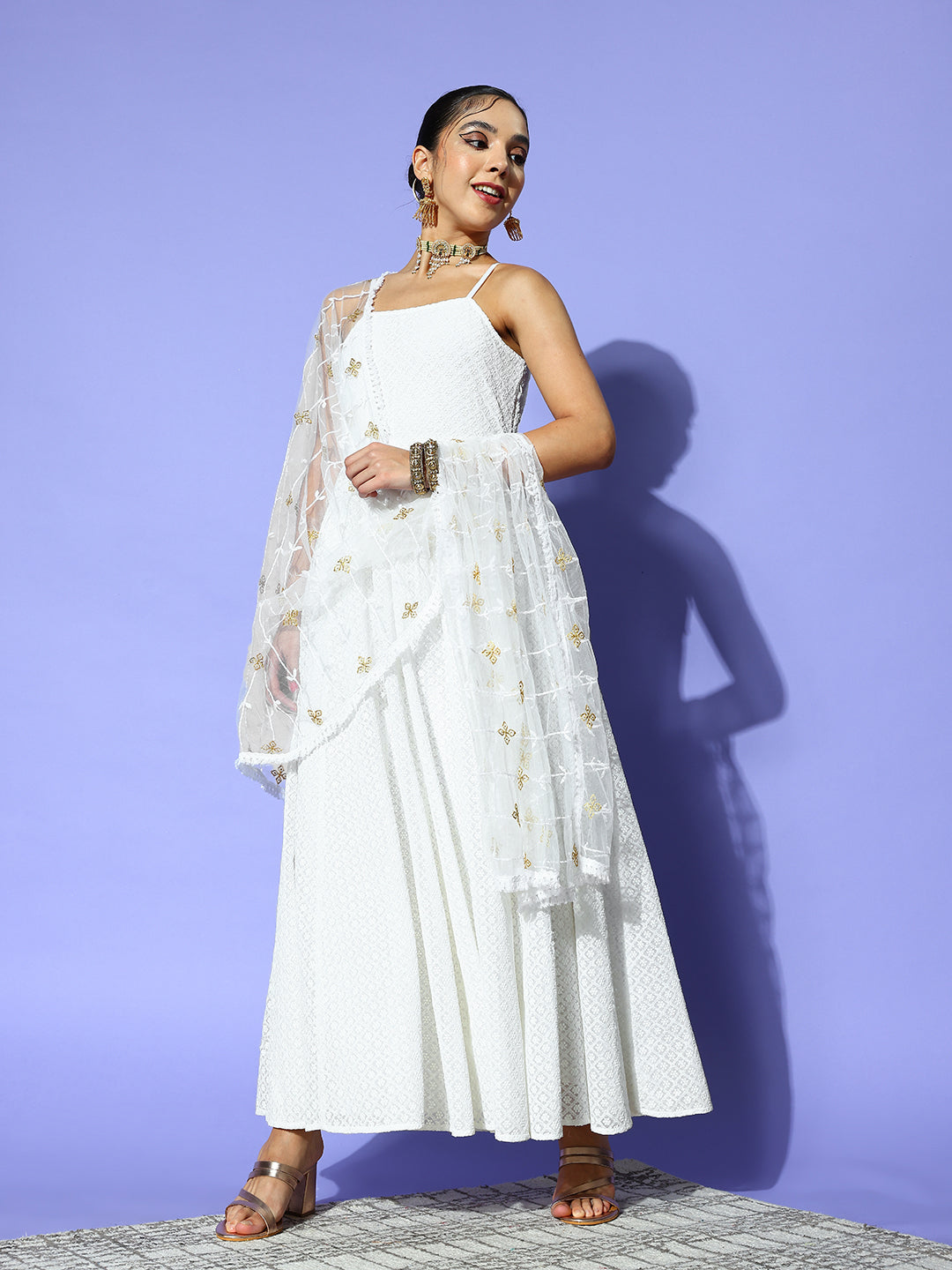 PANIT Women White Ethnic Motifs Noughties Spaghetti Dress